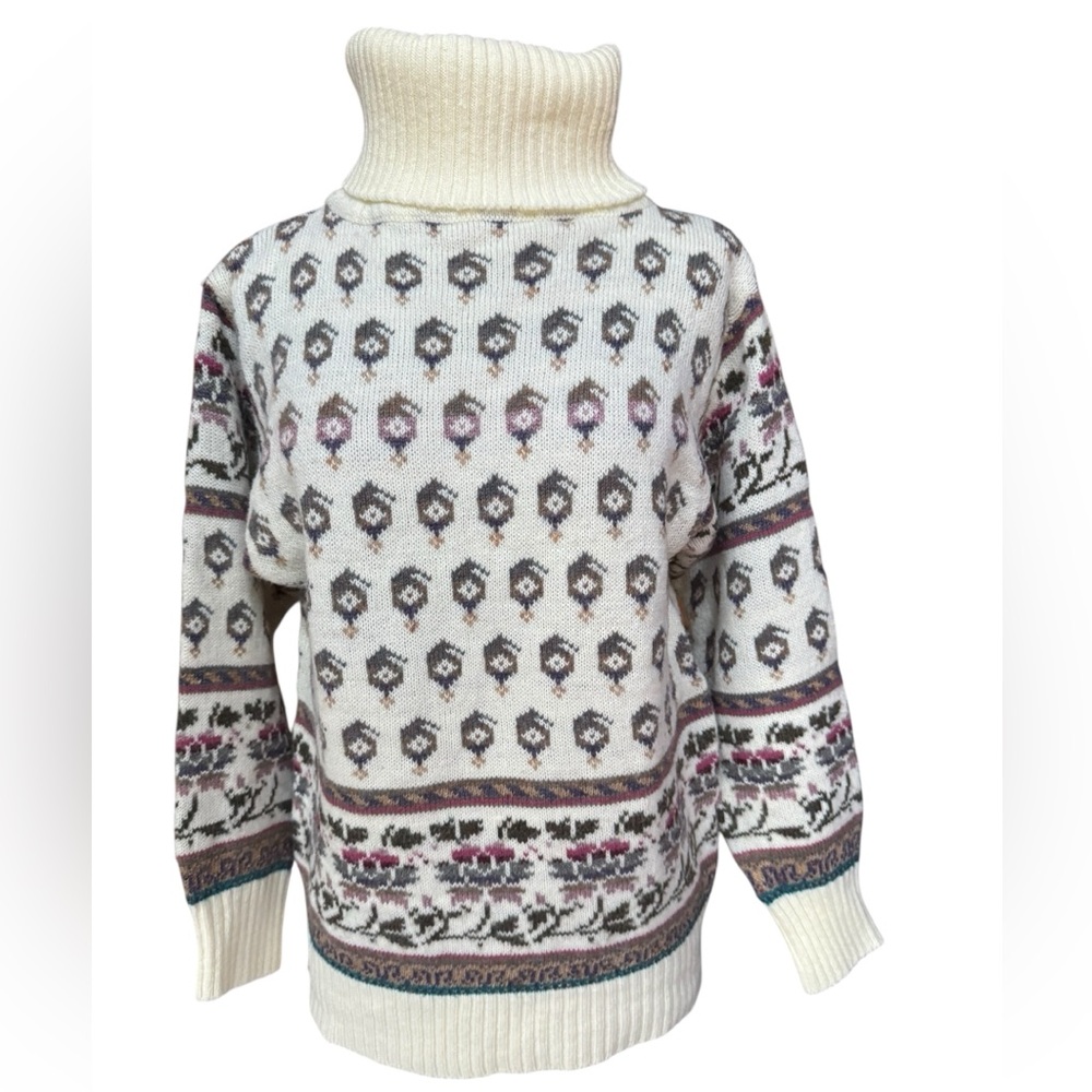 1980s/Early 90s The Import Workshop Floral & Geometric Acrylic Turtleneck Sweate